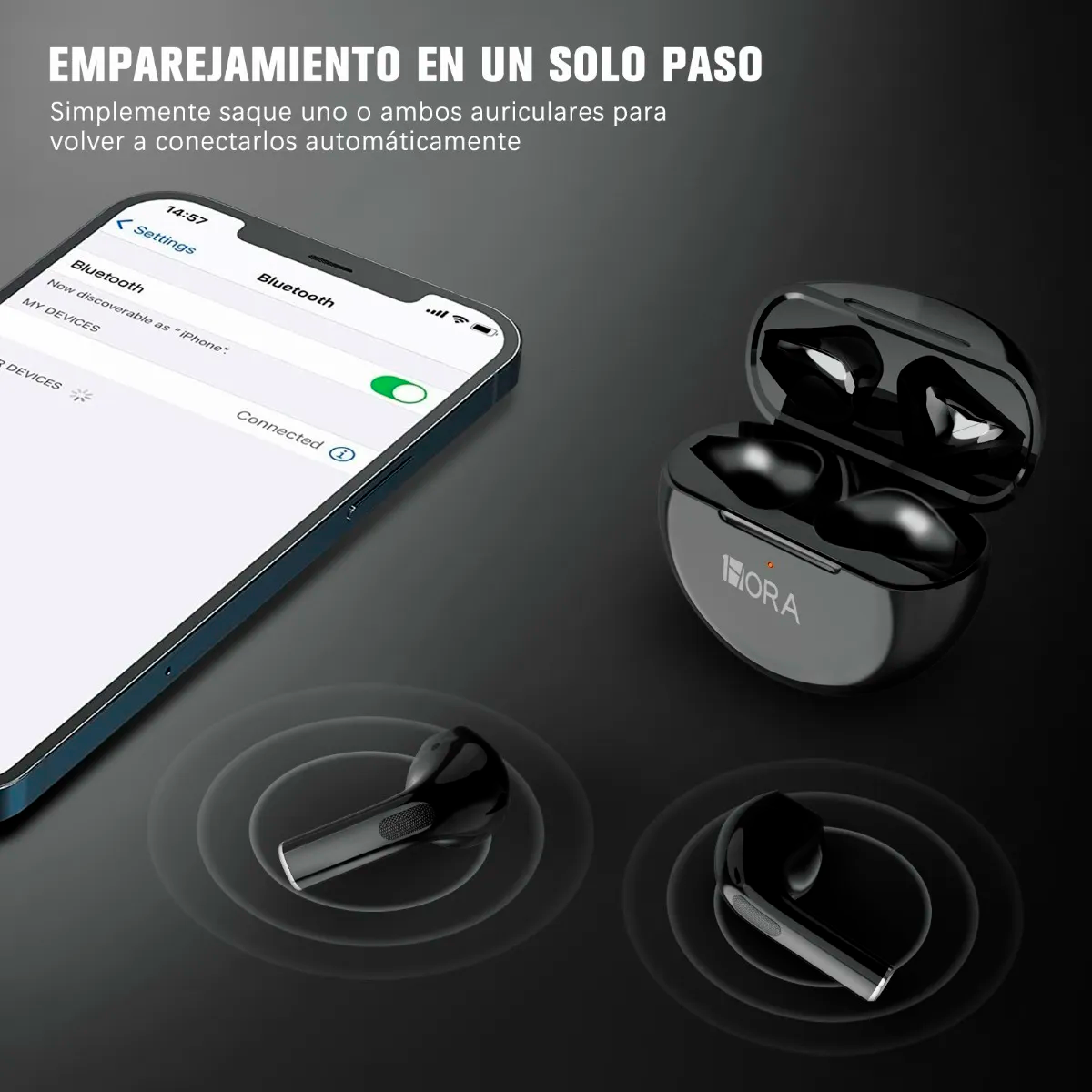 Audifonos Inalámbricos In-ear Manos Libres Aut119 1 Hora Con Bluetooth 5.0 Diseño Ergonómico Color Negro