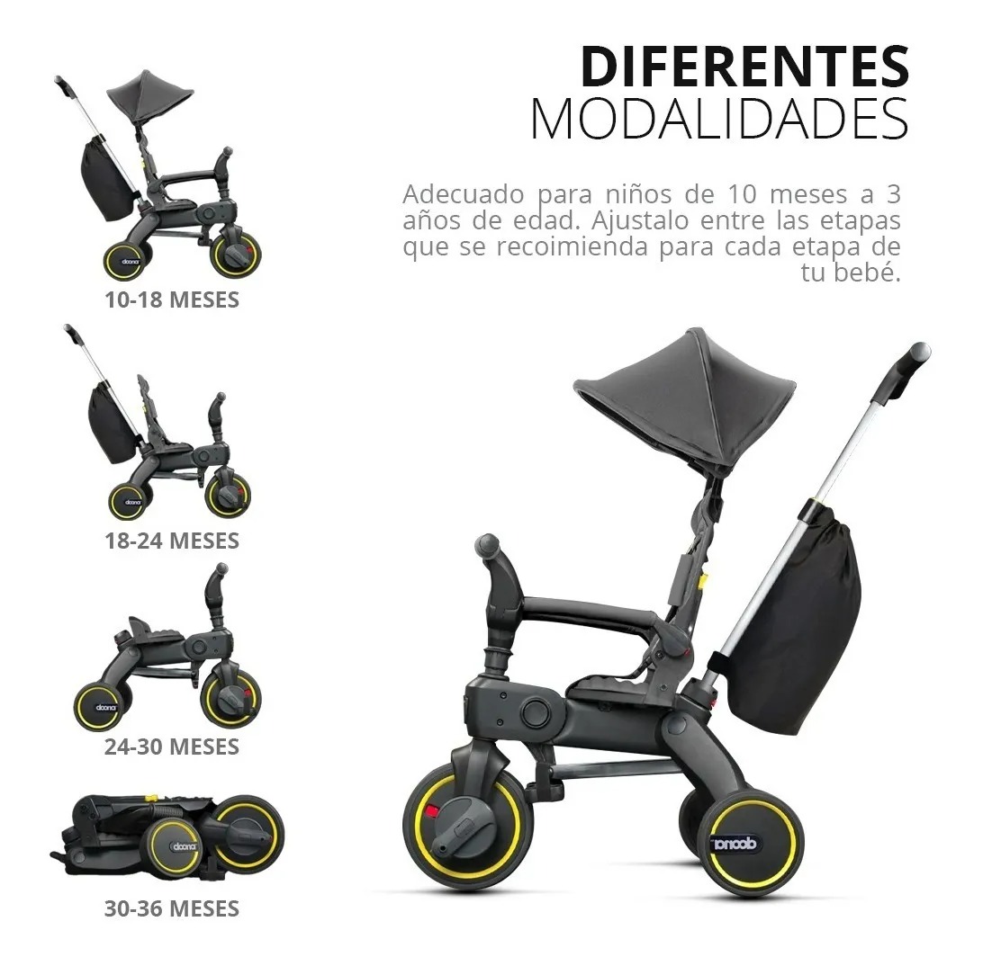 Triciclo Tipo Carreola Plegable Portatil Reclinable 4 En 1