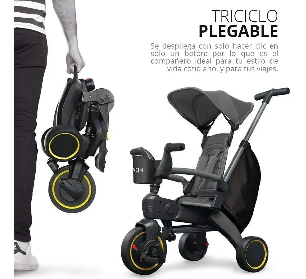 Triciclo Tipo Carreola Plegable Portatil Reclinable 4 En 1