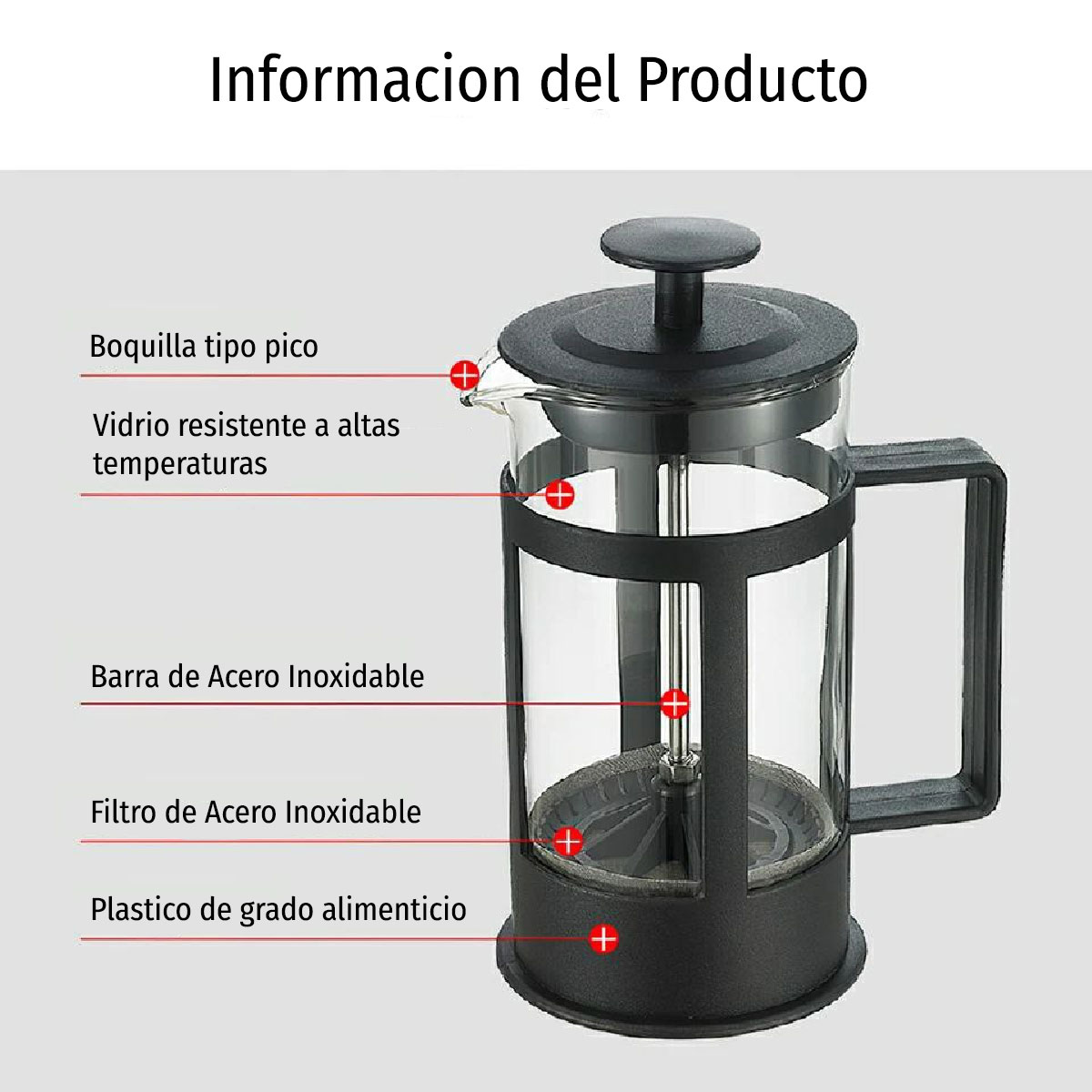 Cafetera Prensa Francesa 1 Litro Negra Individual Té Café Vidrio Drink Lab 