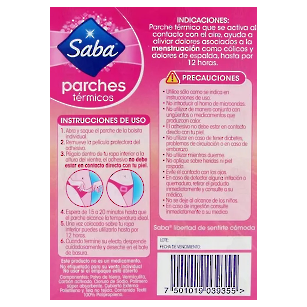 Parche Térmico Saba® Que Ayuda A Disminuir Los Cólicos 3 Pz