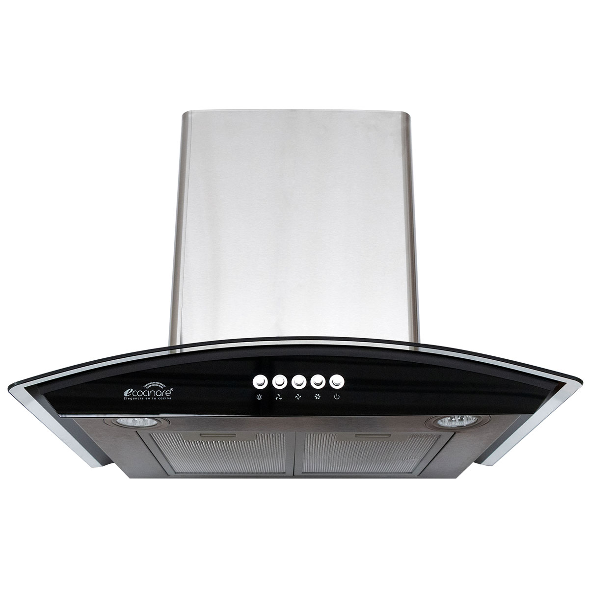 Campana Extractora de Cocina - Empotrable - Botones Acero Inoxidable y Vidrio Templado, Extractora y Purificadora, 3 Velocidades de Succión, Iluminacion LED, Filtros Metalicos (60 cm).
