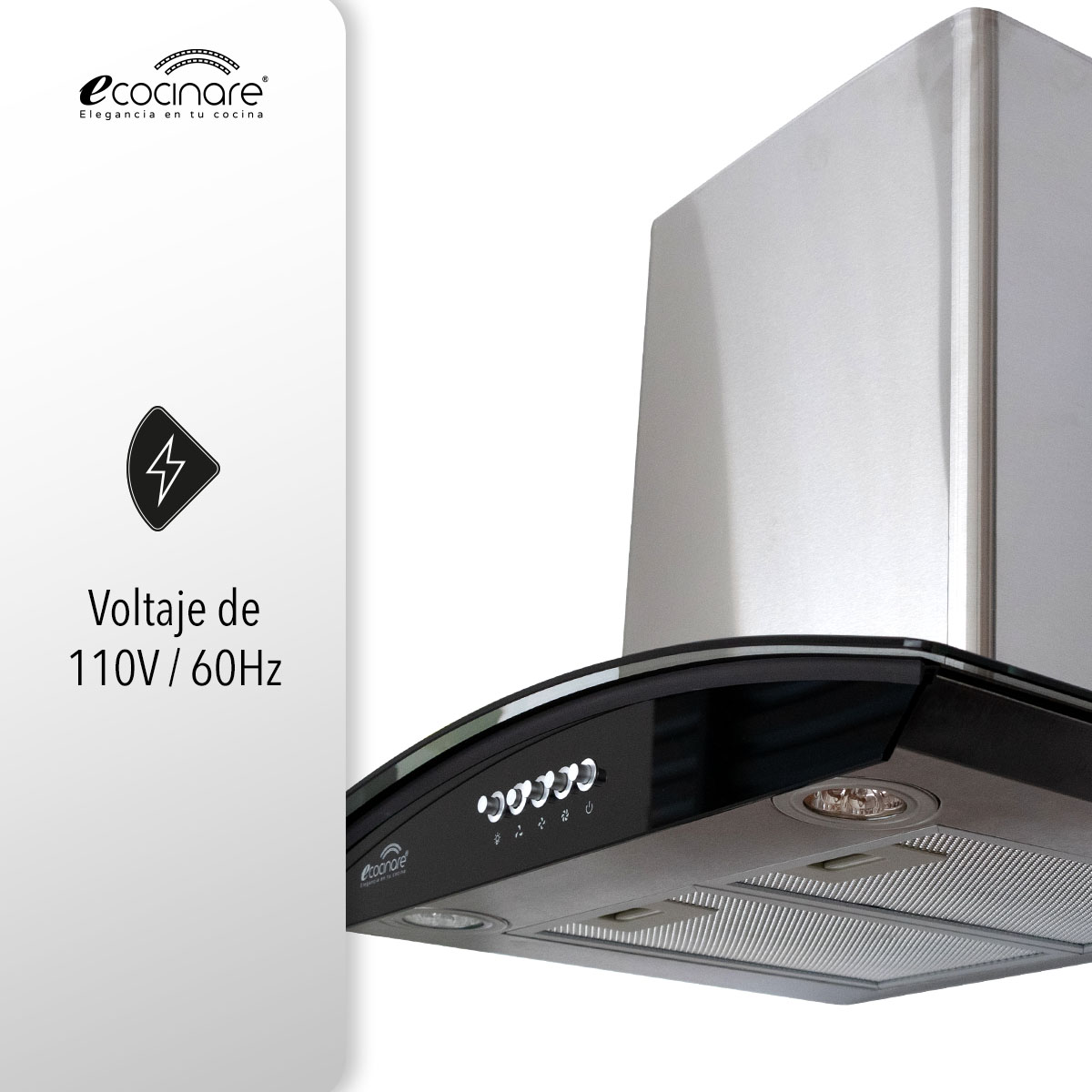 Campana Extractora de Cocina - Empotrable - Botones Acero Inoxidable y Vidrio Templado, Extractora y Purificadora, 3 Velocidades de Succión, Iluminacion LED, Filtros Metalicos (60 cm).