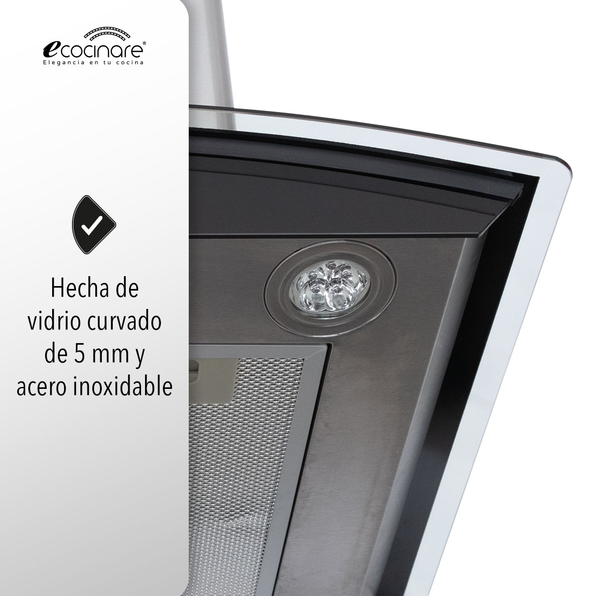 Campana Extractora de Cocina - Empotrable - Botones Acero Inoxidable y Vidrio Templado, Extractora y Purificadora, 3 Velocidades de Succión, Iluminacion LED, Filtros Metalicos (60 cm).