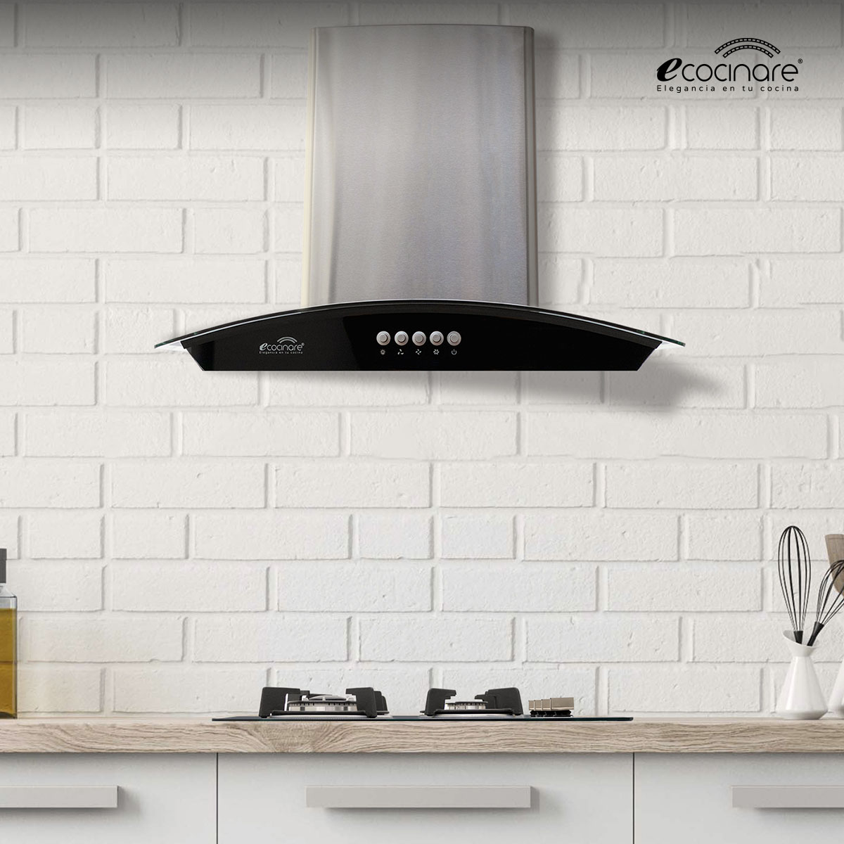 Campana Extractora de Cocina - Empotrable - Botones Acero Inoxidable y Vidrio Templado, Extractora y Purificadora, 3 Velocidades de Succión, Iluminacion LED, Filtros Metalicos (60 cm).