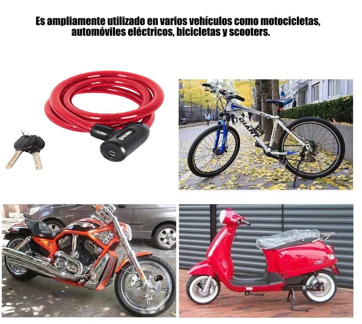 Candado De Cadena Para Motocicleta o Bicicleta Con Llave 15mm X 1.2 Metros