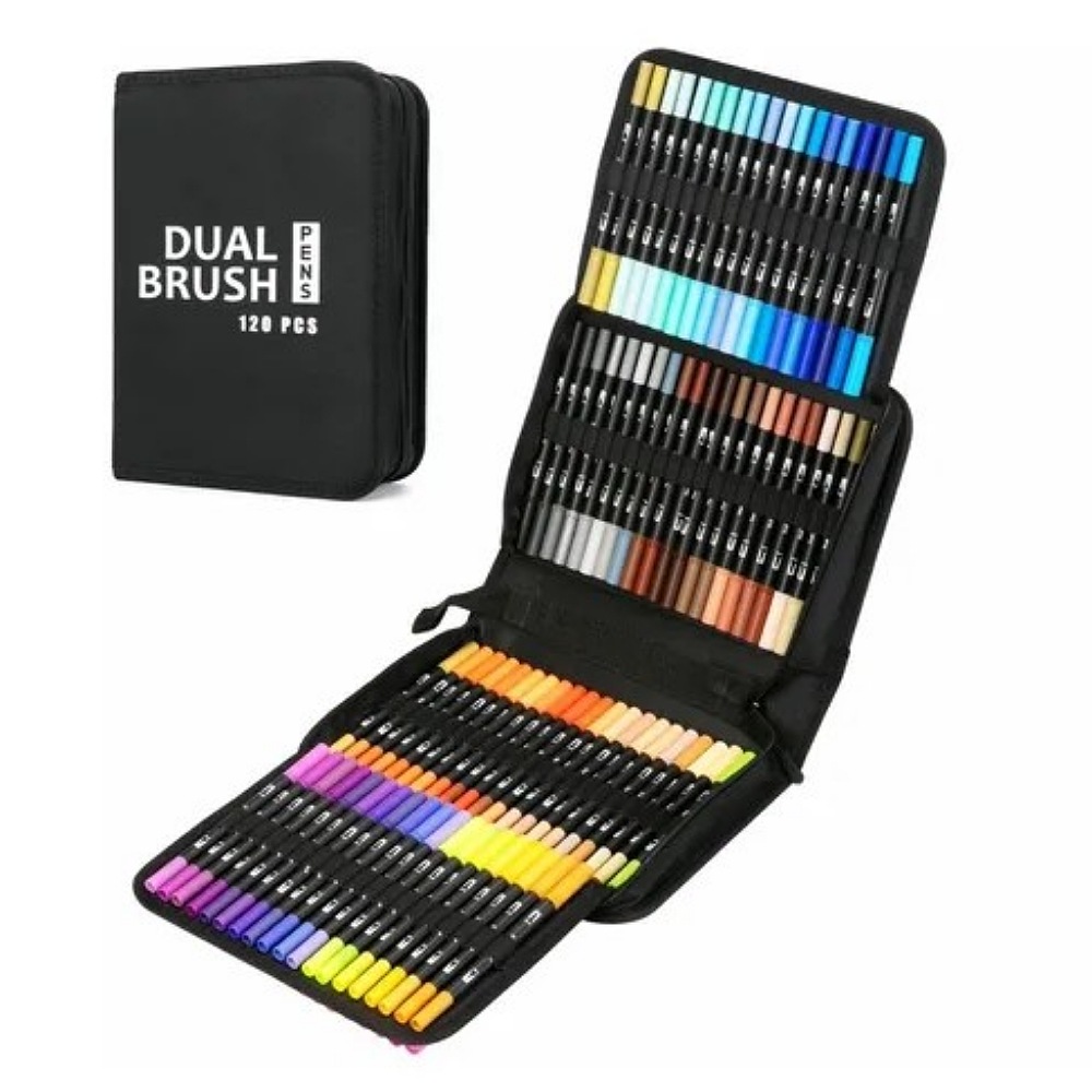 Marcadores De Doble Punta 120 Colores Plumones Punta Pincel