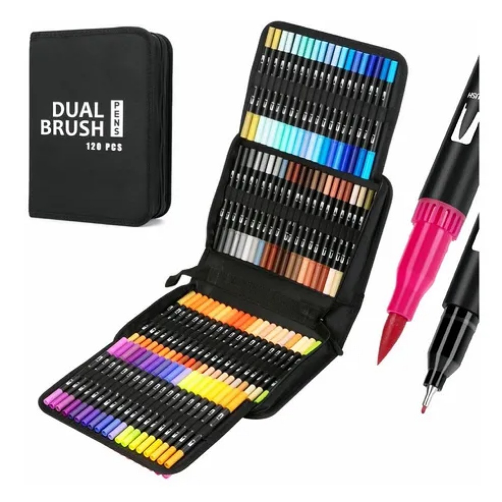 Marcadores De Doble Punta 120 Colores Plumones Punta Pincel