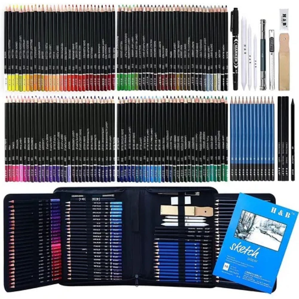 Set 145 Lápices De Dibujo De Colores Metálicos Grafito H&b
