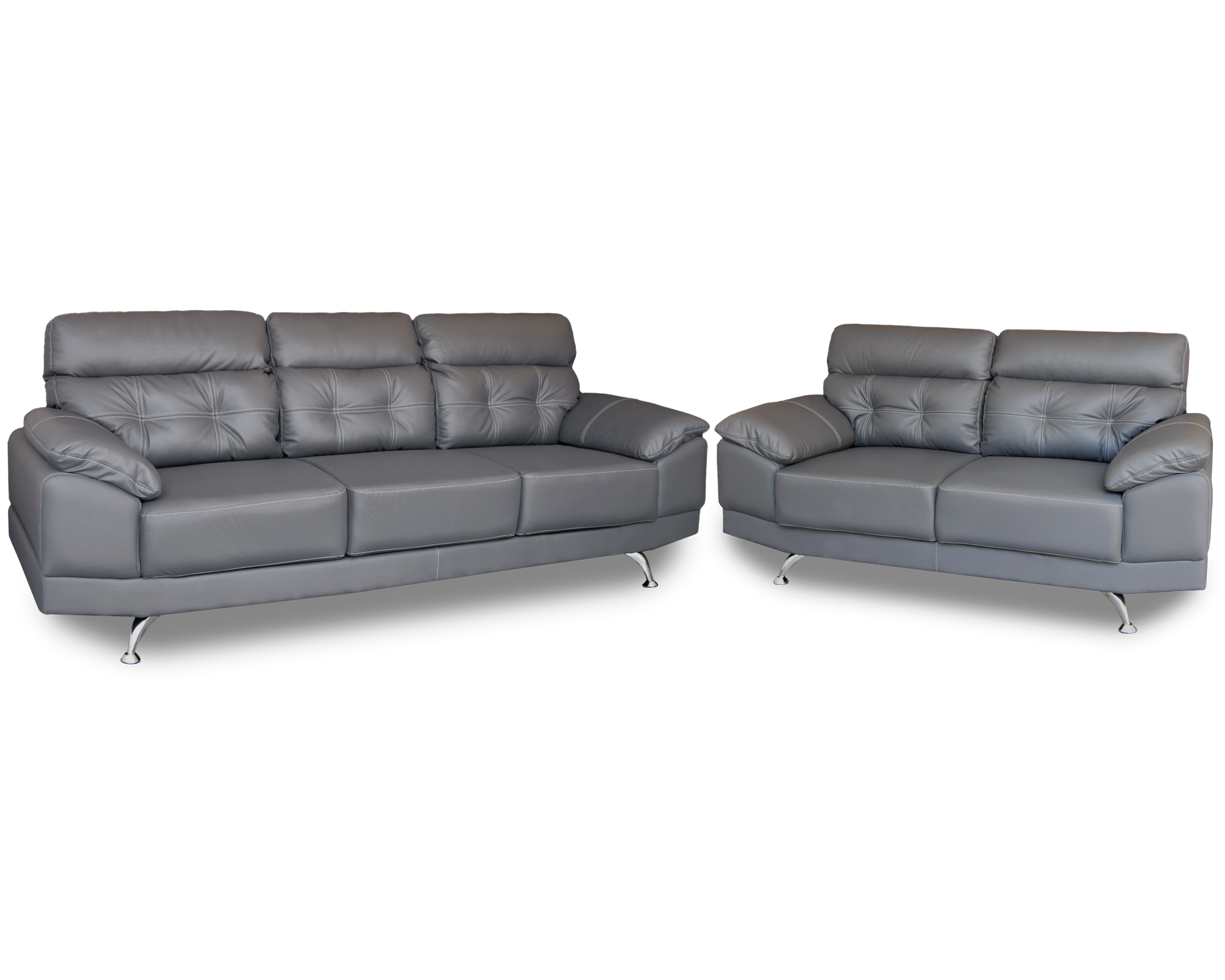 Sala de Piel Genuina Sofa Y Love Seat Dublin Color Gris Oxford - ConfortoPiel