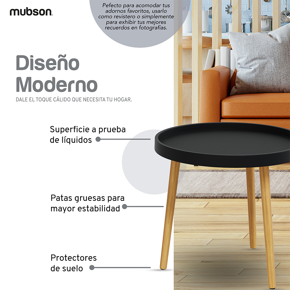 Mesa de Centro Redonda para Sala o Recamara Mubson de Madera MDF 