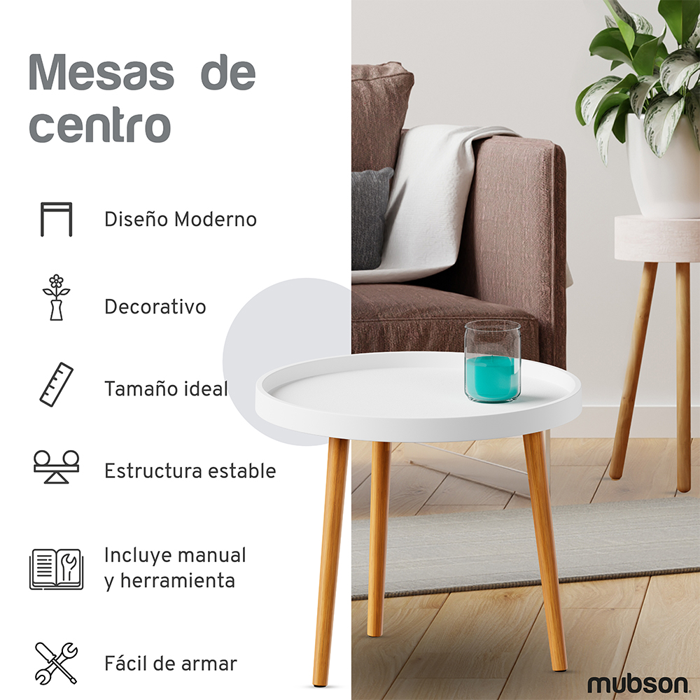 Mesa de Centro Redonda para Sala o Recamara Mubson de Madera MDF 