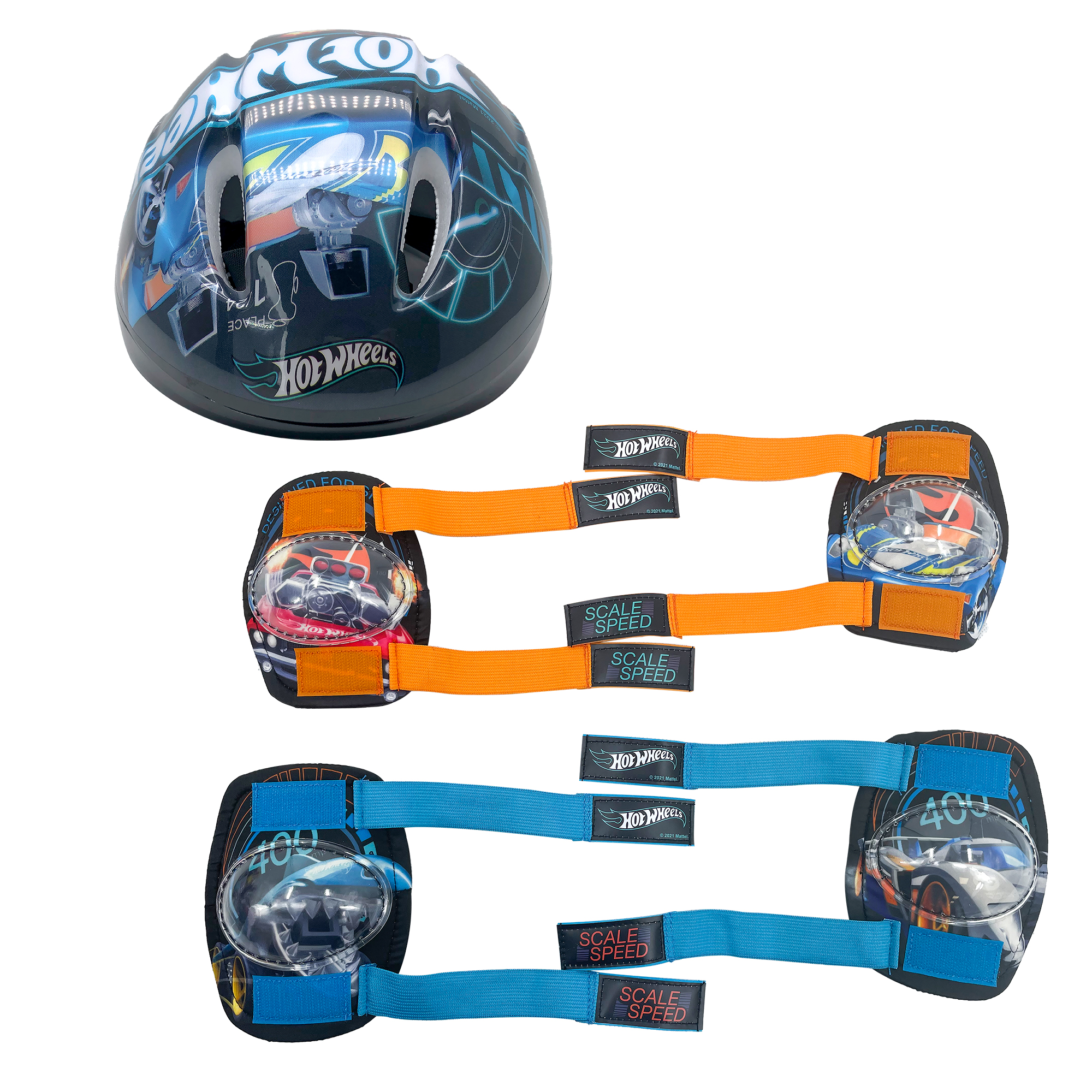 Kit casco coderas y rodilleras Apache Hot Wheels 