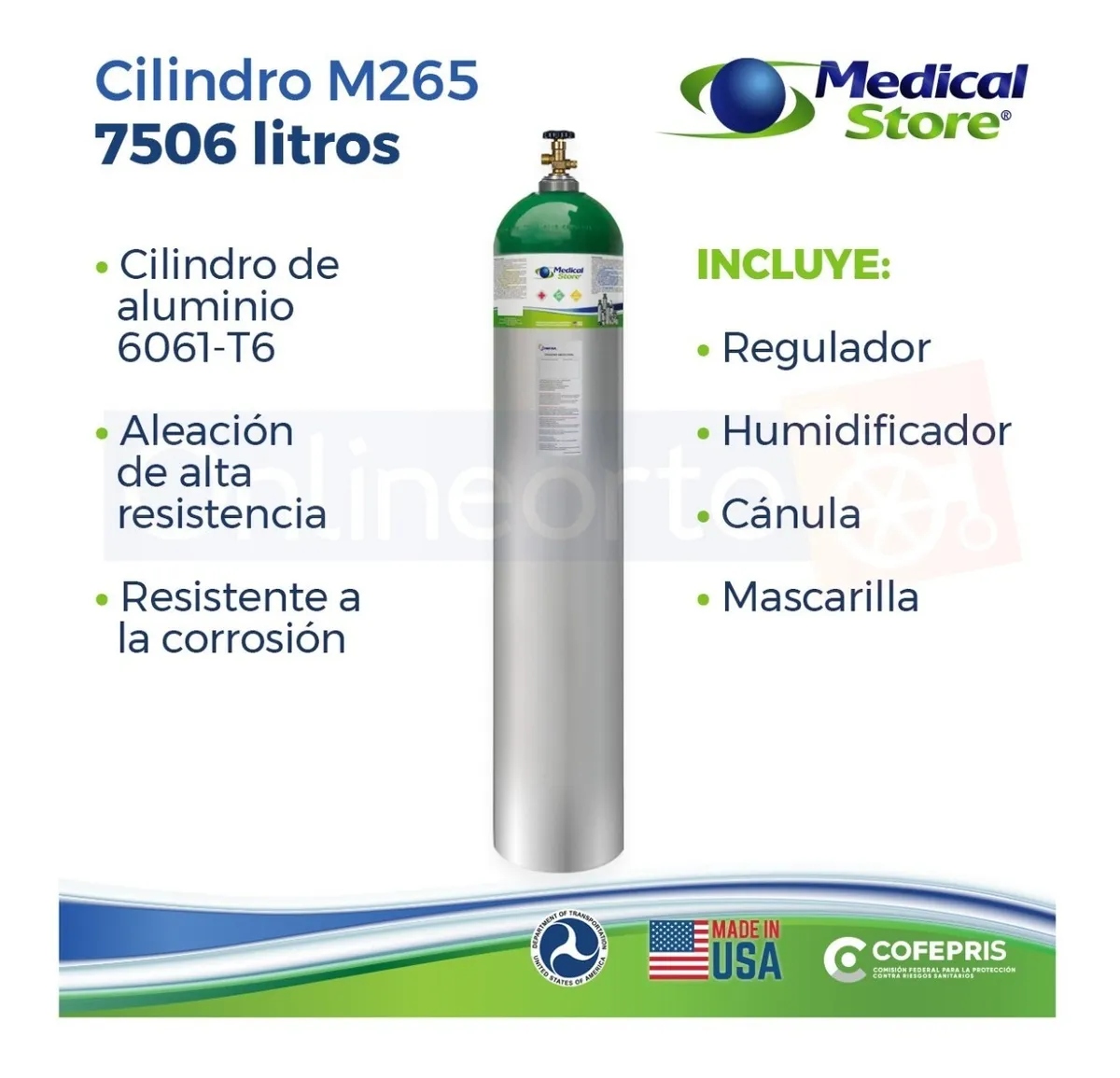 Tanque De Oxigeno Kit Completo M265 7506 Lit Oxiplus