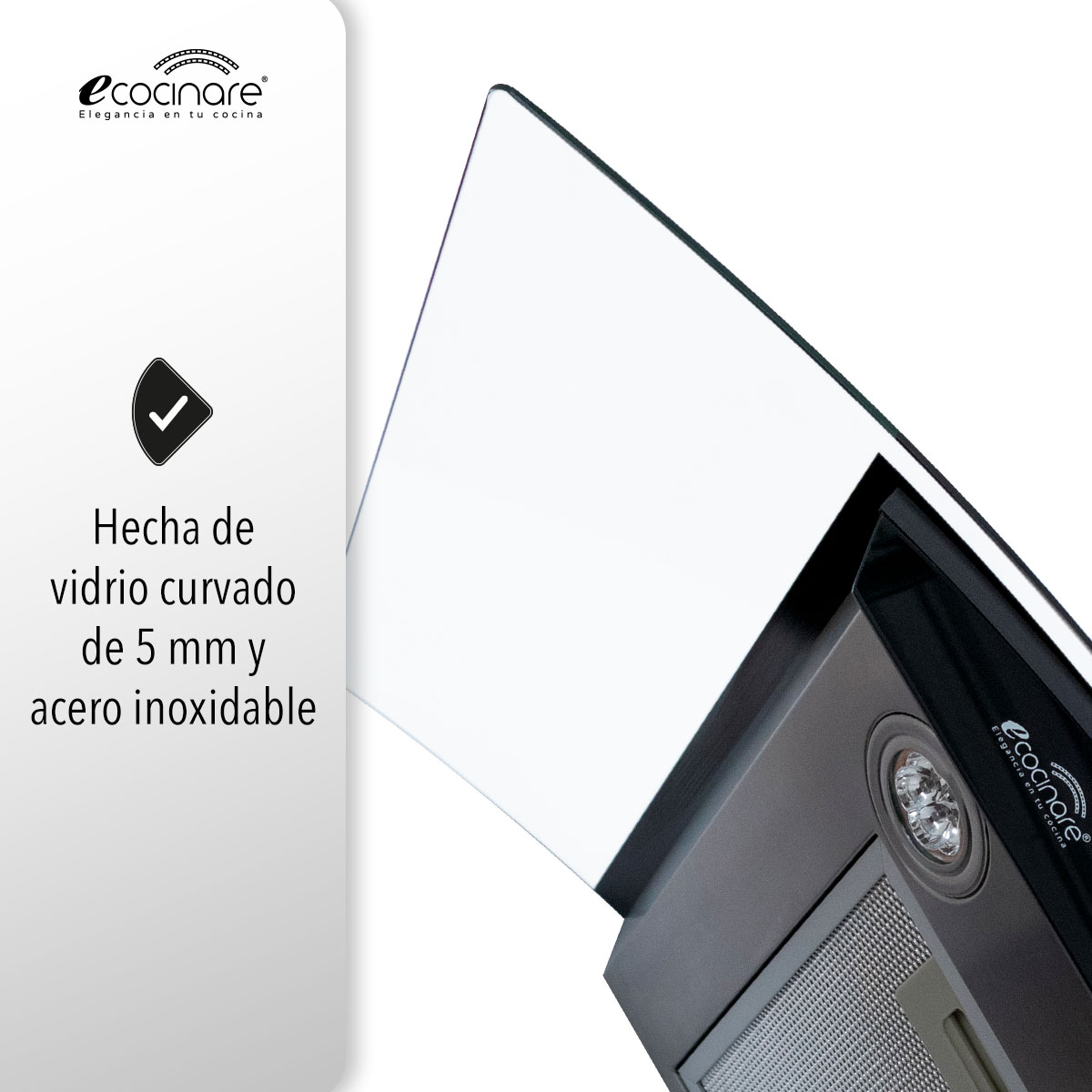 Campana Extractora de Cocina - Empotrable - Botones Acero Inoxidable y Vidrio Templado, Extractora y Purificadora, 3 Velocidades de Succión, Iluminacion LED, Filtros Metalicos (90 cm).