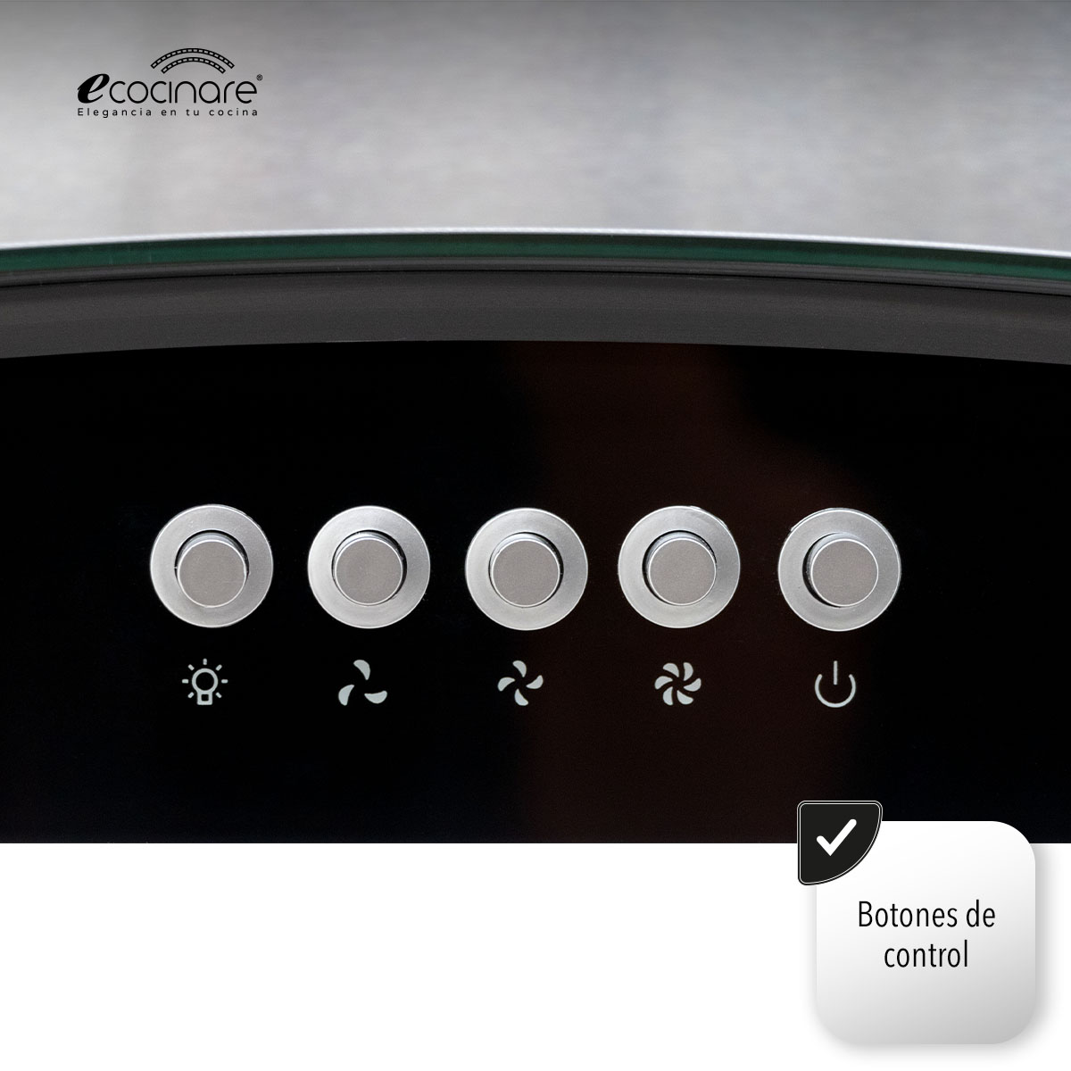 Campana Extractora de Cocina - Empotrable - Botones Acero Inoxidable y Vidrio Templado, Extractora y Purificadora, 3 Velocidades de Succión, Iluminacion LED, Filtros Metalicos (90 cm).