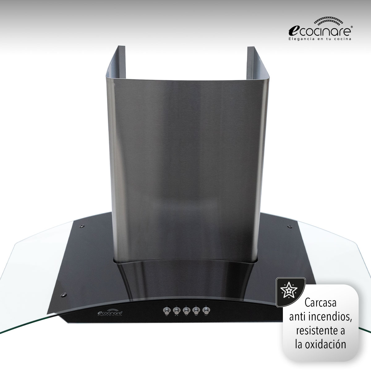 Campana Extractora de Cocina - Empotrable - Botones Acero Inoxidable y Vidrio Templado, Extractora y Purificadora, 3 Velocidades de Succión, Iluminacion LED, Filtros Metalicos (90 cm).