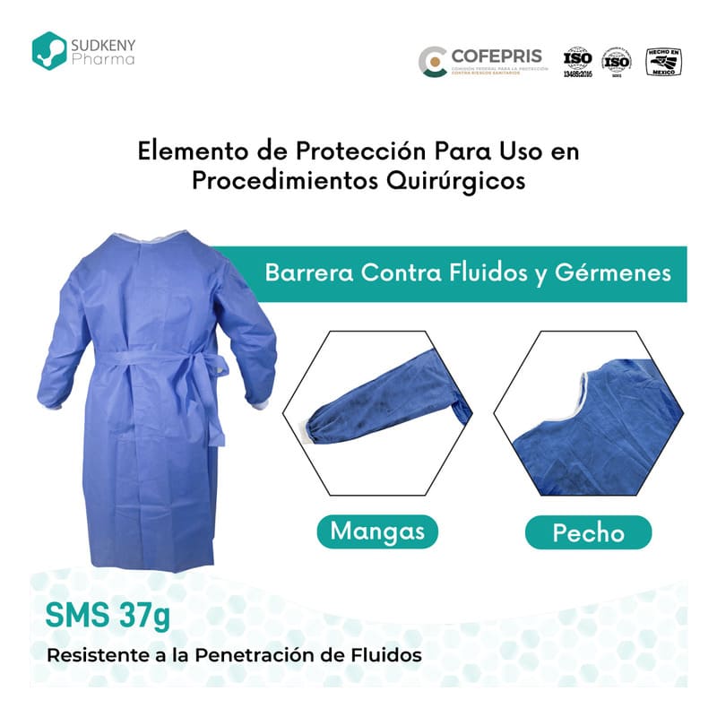 Bata quirúrgica desechable sin refuerzo, SUDKENY PHARMA (10 piezas)