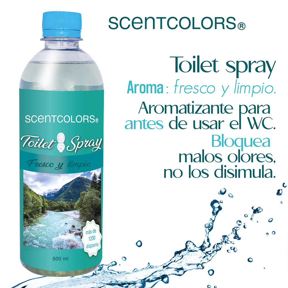 SCENT COLORS - Toilet Spray para antes de ir al baño - 500ml Aromatizante para WC - Bloquea malos olores en el baño no los disimula - Ideal para baños de casa y oficina (500 ml, Fresco y limpio)