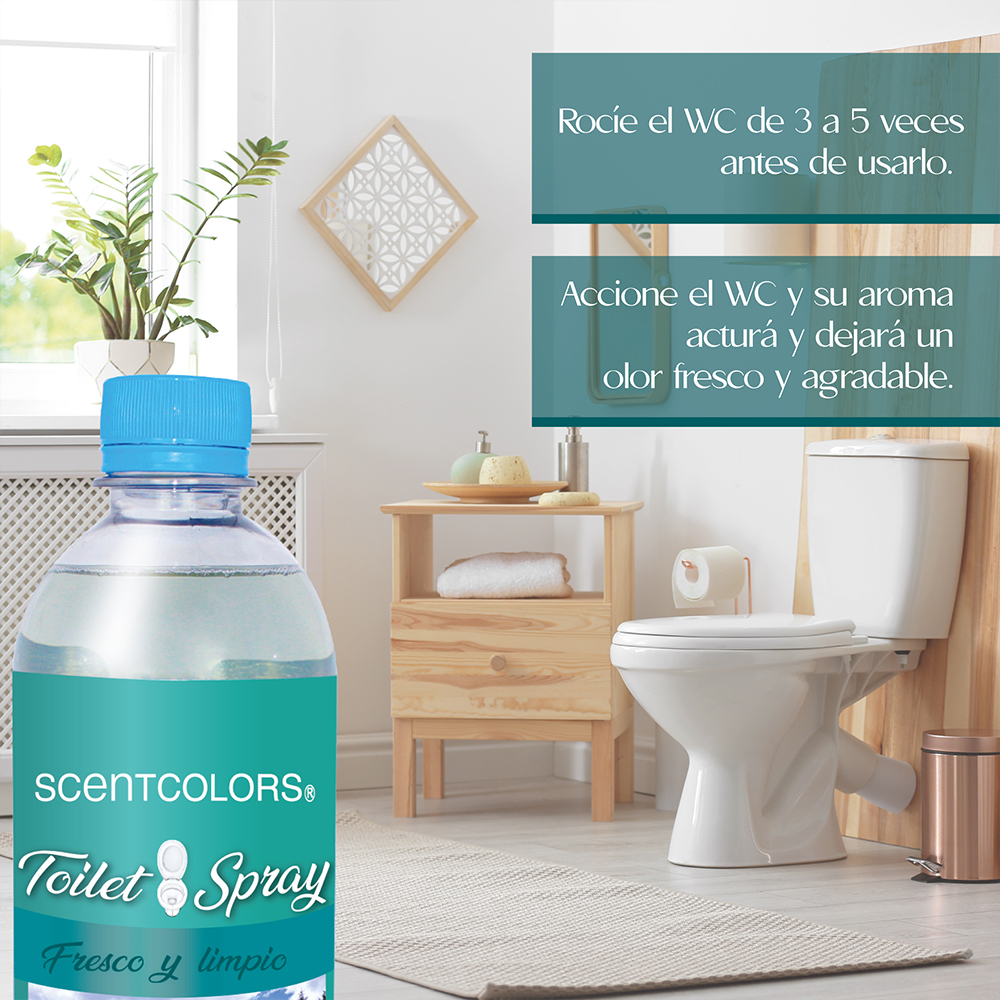 SCENT COLORS - Toilet Spray para antes de ir al baño - 500ml Aromatizante para WC - Bloquea malos olores en el baño no los disimula - Ideal para baños de casa y oficina (500 ml, Fresco y limpio)