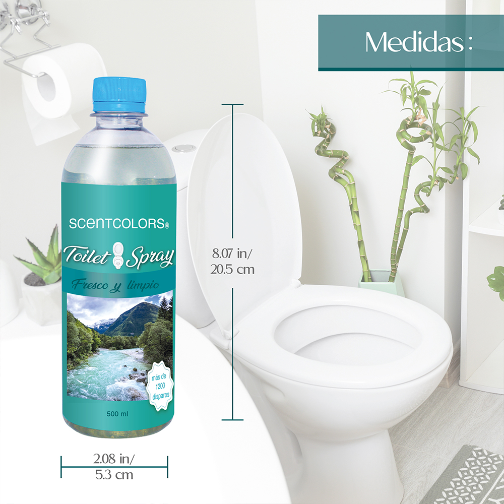 SCENT COLORS - Toilet Spray para antes de ir al baño - 500ml Aromatizante para WC - Bloquea malos olores en el baño no los disimula - Ideal para baños de casa y oficina (500 ml, Fresco y limpio)