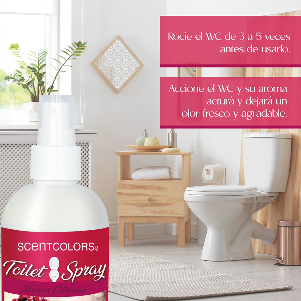 SCENT COLORS - Toilet Spray para antes de ir al baño - 250 ml Aromatizante para WC - Bloquea malos olores en el baño no los disimula - Ideal para baños de casa y oficina (250 ml, Moras Citricas)