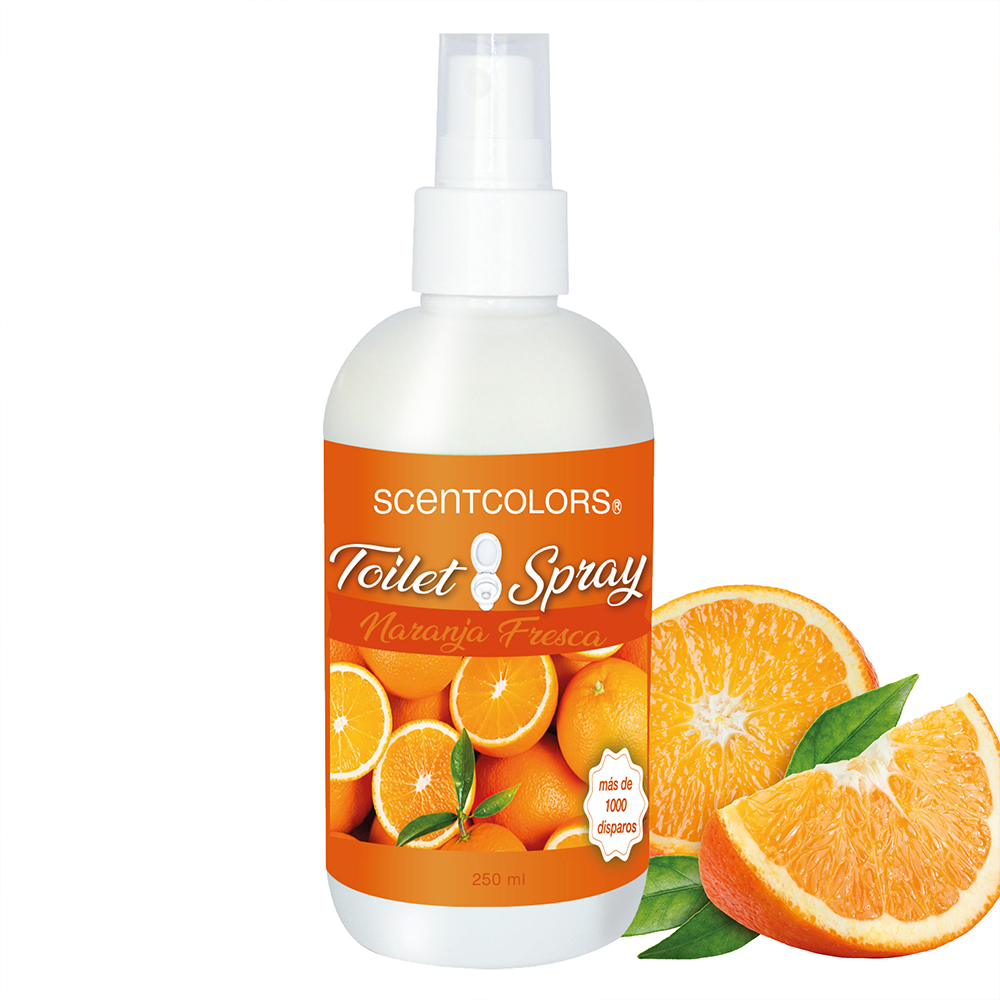 SCENT COLORS - Toilet Spray para antes de ir al baño - 250 ml Aromatizante para WC - Bloquea malos olores en el baño no los disimula - Ideal para baños de casa y oficina (250 ml, Naranja Fresca)