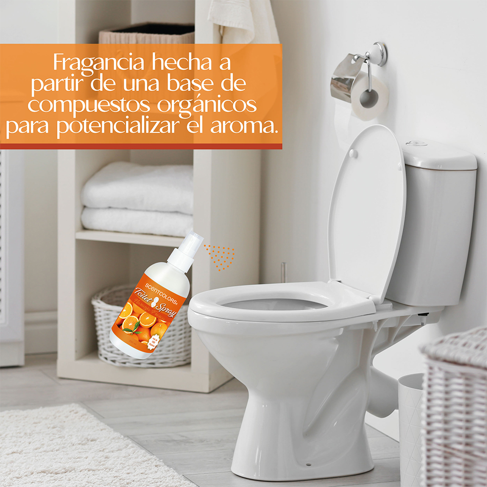 SCENT COLORS - Toilet Spray para antes de ir al baño - 250 ml Aromatizante para WC - Bloquea malos olores en el baño no los disimula - Ideal para baños de casa y oficina (250 ml, Naranja Fresca)