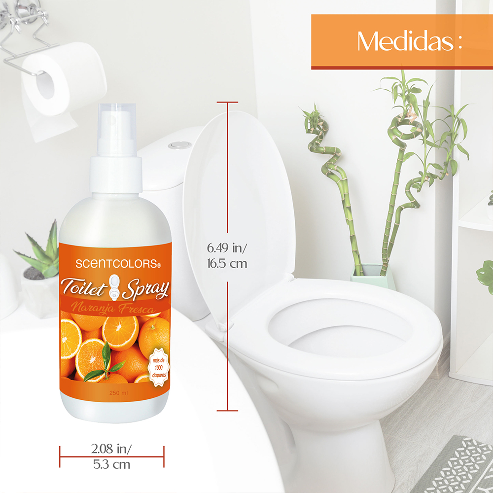 SCENT COLORS - Toilet Spray para antes de ir al baño - 250 ml Aromatizante para WC - Bloquea malos olores en el baño no los disimula - Ideal para baños de casa y oficina (250 ml, Naranja Fresca)