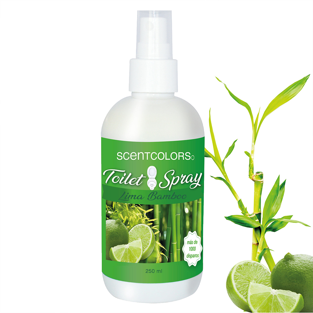 SCENT COLORS - Toilet Spray para antes de ir al baño - Aromatizante para WC - Bloquea malos olores en el baño no los disimula - Ideal para baños de casa y oficina (250 ml, Lima Bambú)