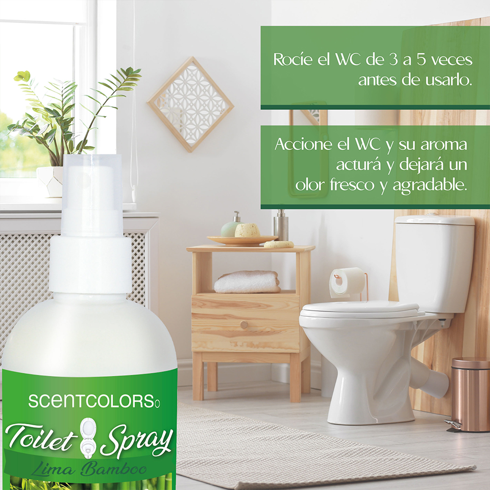 SCENT COLORS - Toilet Spray para antes de ir al baño - Aromatizante para WC - Bloquea malos olores en el baño no los disimula - Ideal para baños de casa y oficina (250 ml, Lima Bambú)