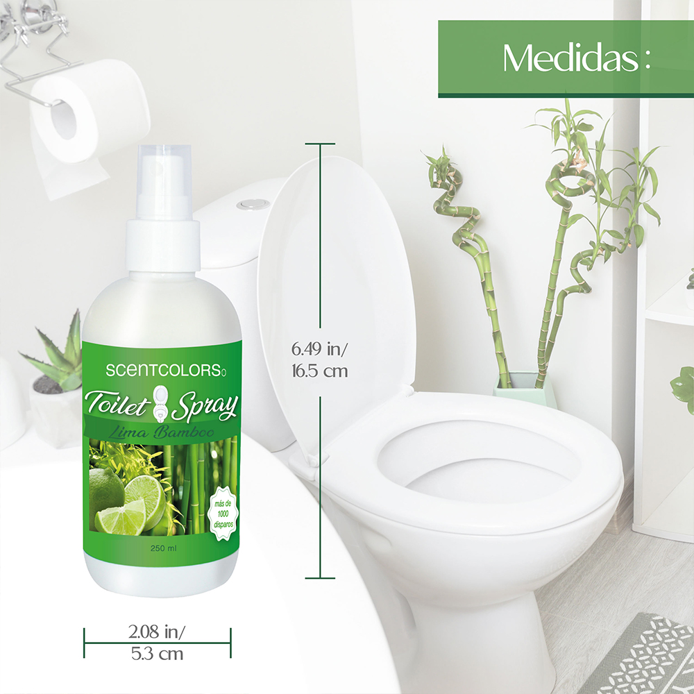 SCENT COLORS - Toilet Spray para antes de ir al baño - Aromatizante para WC - Bloquea malos olores en el baño no los disimula - Ideal para baños de casa y oficina (250 ml, Lima Bambú)