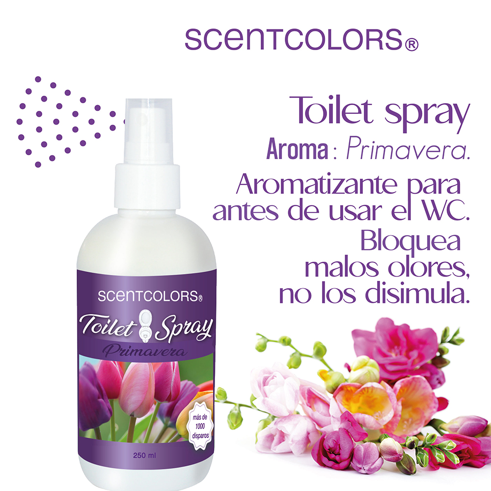 SCENT COLORS - Toilet Spray para antes de ir al baño - 250 ml Aromatizante para WC - Bloquea malos olores en el baño no los disimula - Ideal para baños de casa y oficina (250 ml, Primavera)