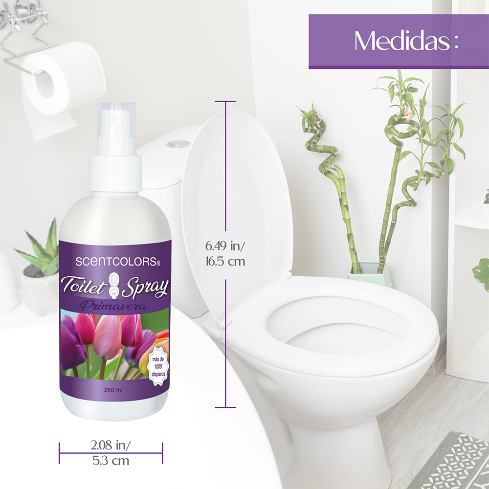 SCENT COLORS - Toilet Spray para antes de ir al baño - 250 ml Aromatizante para WC - Bloquea malos olores en el baño no los disimula - Ideal para baños de casa y oficina (250 ml, Primavera)