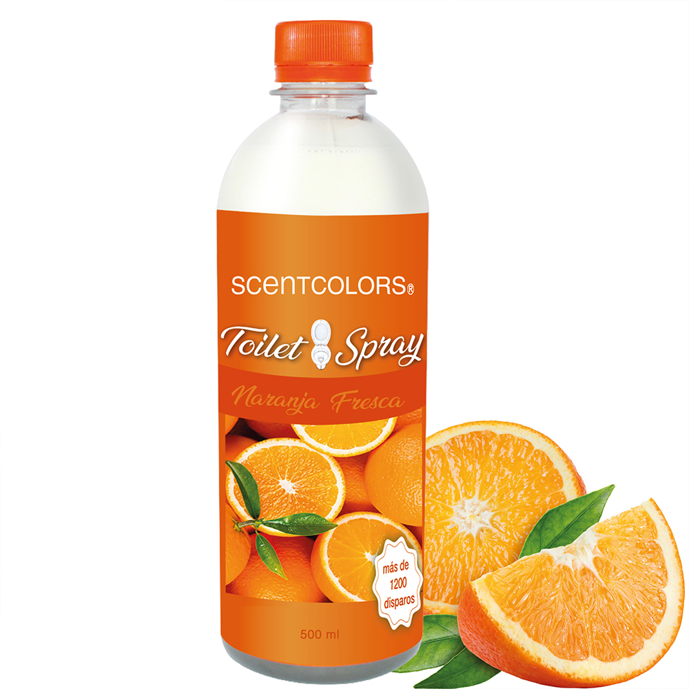 SCENT COLORS - Toilet Spray para antes de ir al baño - 500ml Aromatizante para WC - Bloquea malos olores en el baño no los disimula - Ideal para baños de casa y oficina (500 ml, Naranja Fresca)