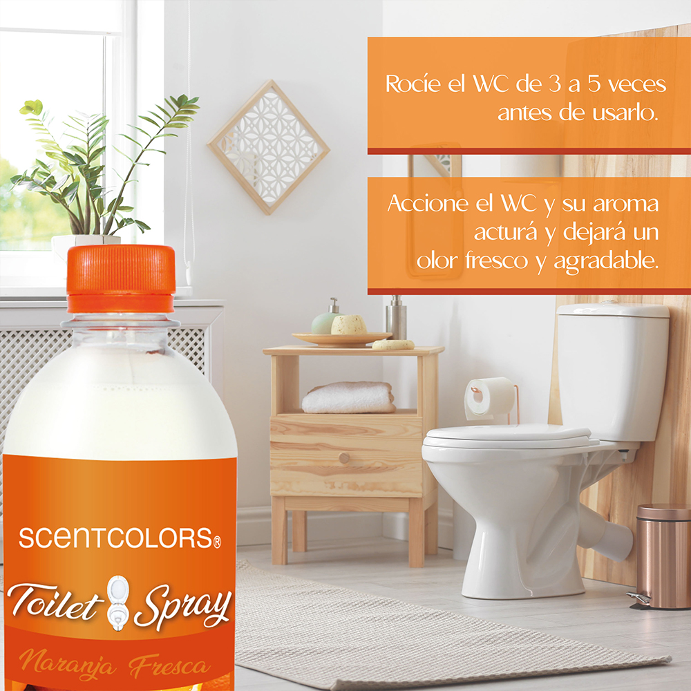 SCENT COLORS - Toilet Spray para antes de ir al baño - 500ml Aromatizante para WC - Bloquea malos olores en el baño no los disimula - Ideal para baños de casa y oficina (500 ml, Naranja Fresca)