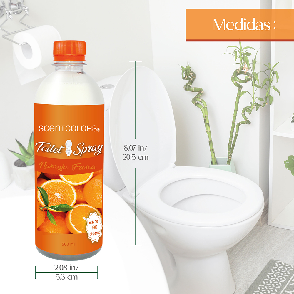 SCENT COLORS - Toilet Spray para antes de ir al baño - 500ml Aromatizante para WC - Bloquea malos olores en el baño no los disimula - Ideal para baños de casa y oficina (500 ml, Naranja Fresca)