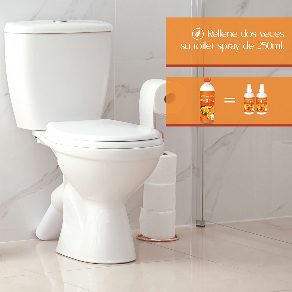 SCENT COLORS - Toilet Spray para antes de ir al baño - 500ml Aromatizante para WC - Bloquea malos olores en el baño no los disimula - Ideal para baños de casa y oficina (500 ml, Naranja Fresca)