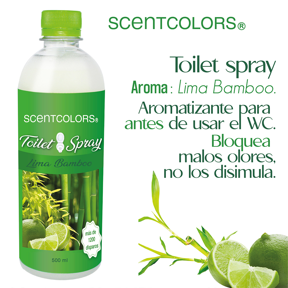 SCENT COLORS - Toilet Spray para antes de ir al baño - 500ml Aromatizante para WC - Bloquea malos olores en el baño no los disimula - Ideal para baños de casa y oficina (500 ml, Lima Bambú)