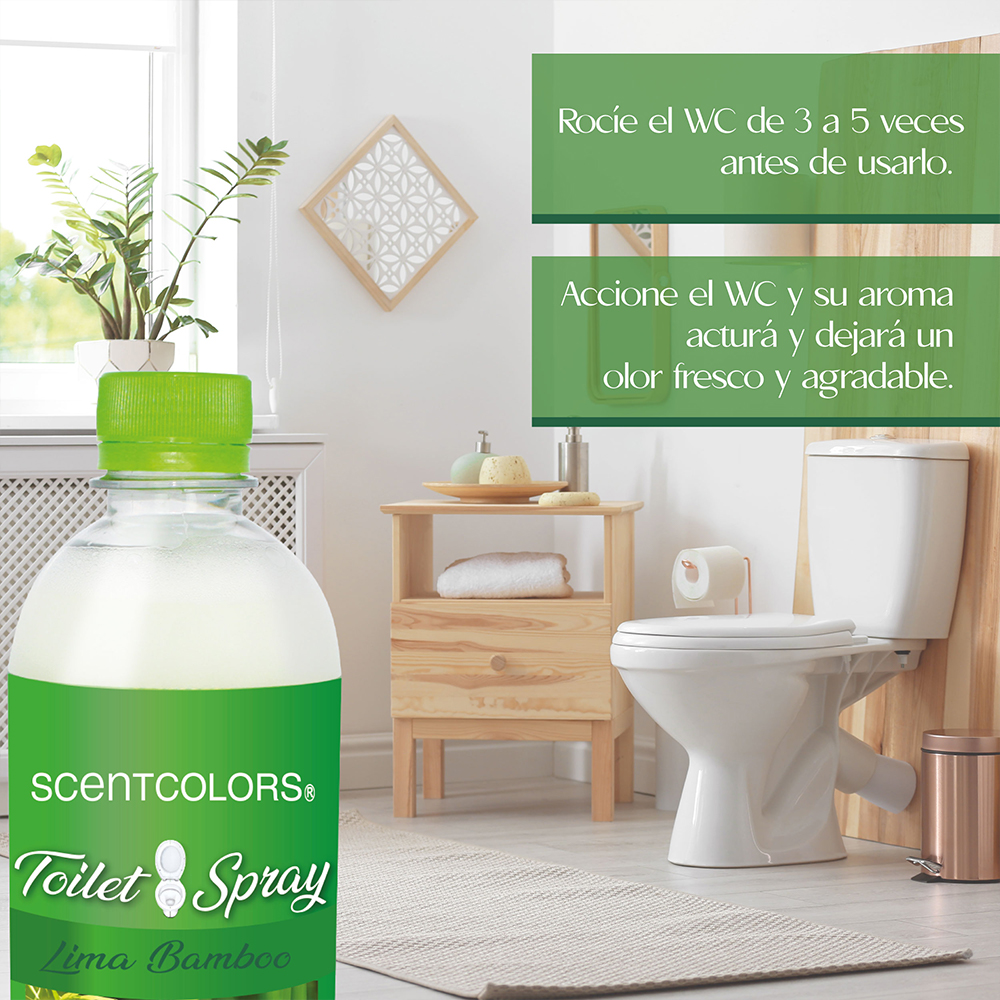 SCENT COLORS - Toilet Spray para antes de ir al baño - 500ml Aromatizante para WC - Bloquea malos olores en el baño no los disimula - Ideal para baños de casa y oficina (500 ml, Lima Bambú)