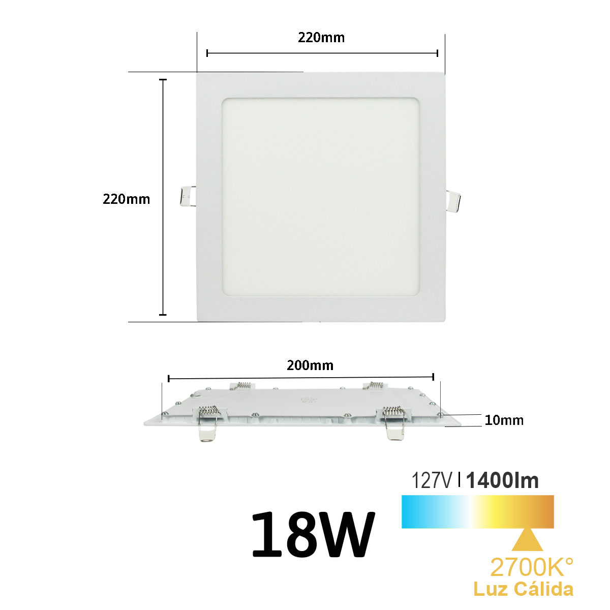 Lampara led de empotrar cuadrada luz cálida 18w marca jwj