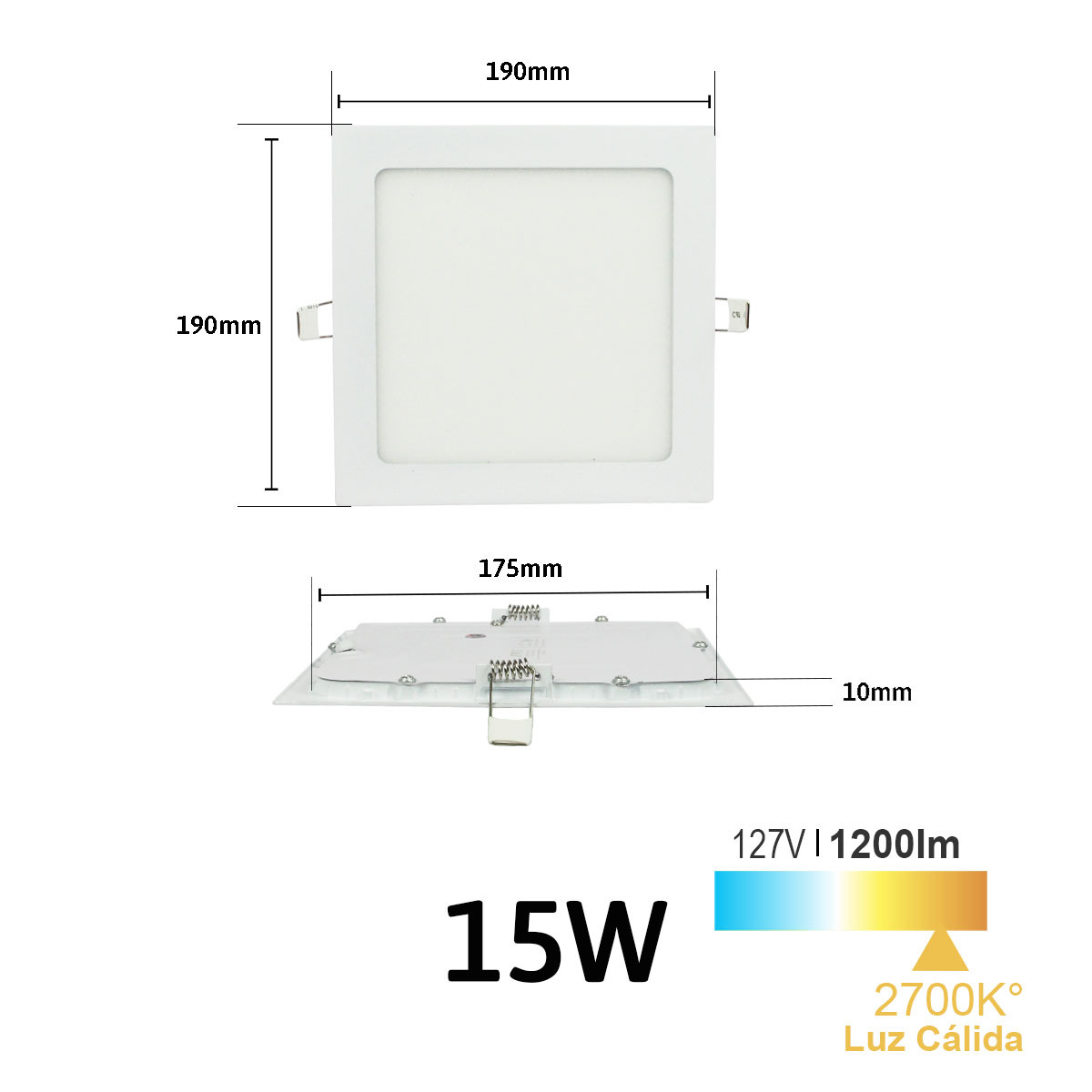 Lampara led de empotrar cuadrada luz cálida 15w marca jwj