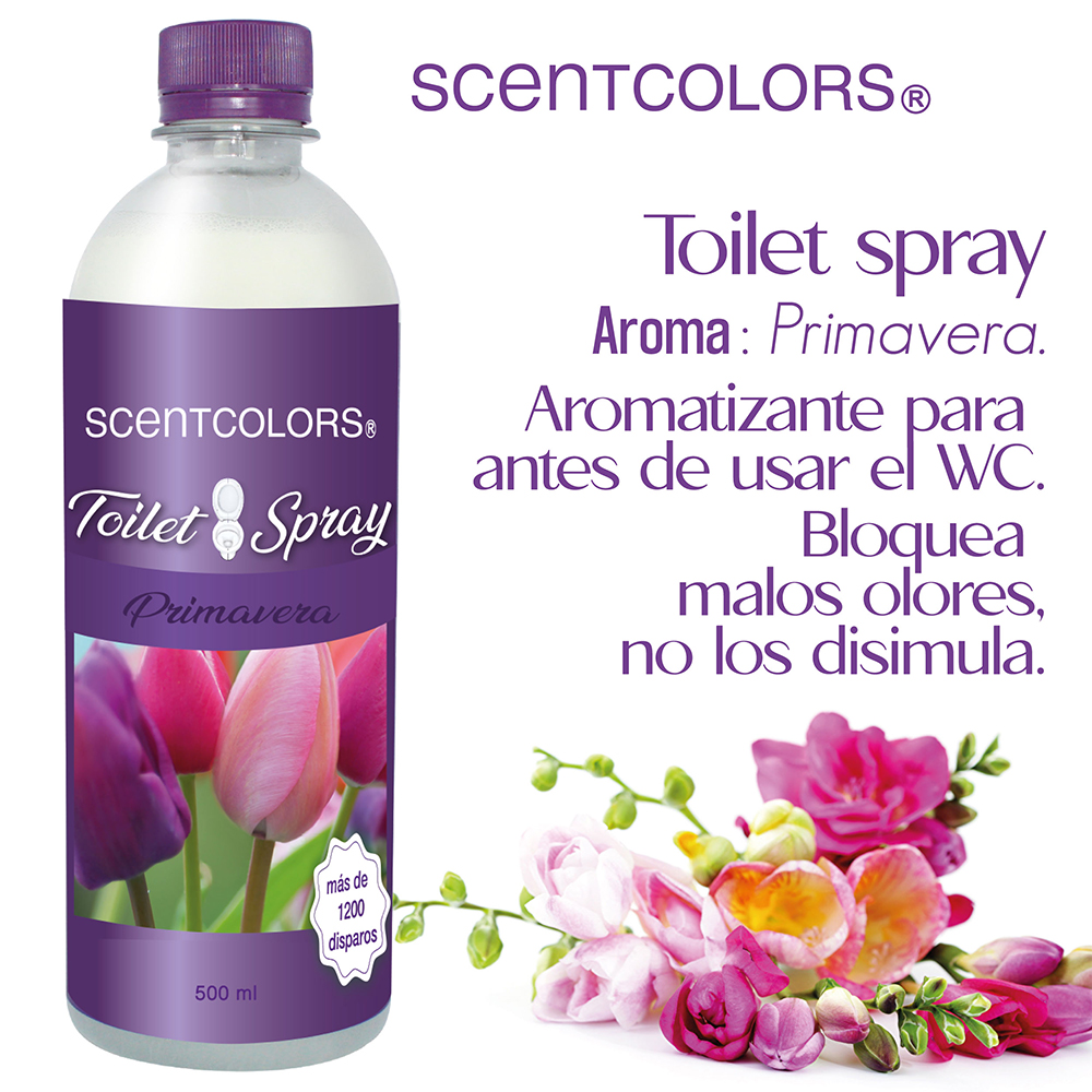 SCENT COLORS - Toilet Spray para antes de ir al baño - 500ml Aromatizante para WC - Bloquea malos olores en el baño no los disimula - Ideal para baños de casa y oficina (500 ml, Primavera)