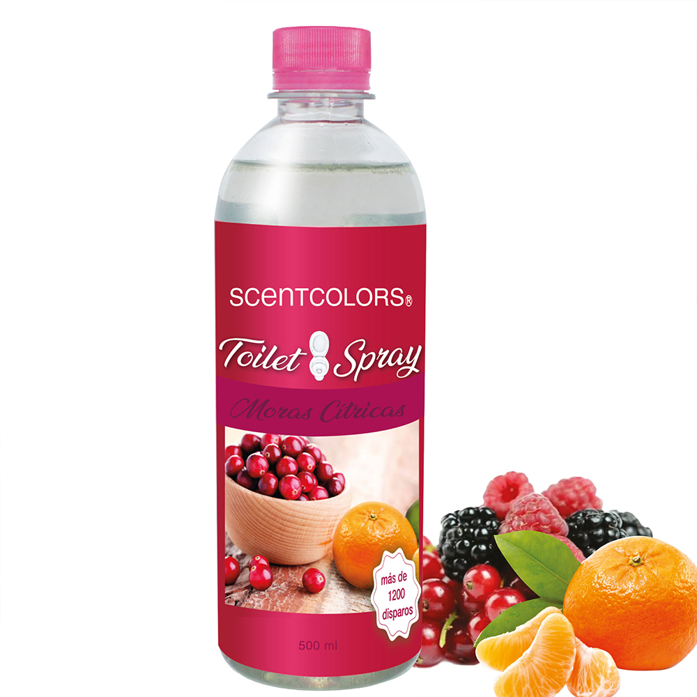 SCENT COLORS - Toilet Spray para antes de ir al baño - 500ml Aromatizante para WC - Bloquea malos olores en el baño no los disimula - Ideal para baños de casa y oficina (500 ml, Moras Citricas).