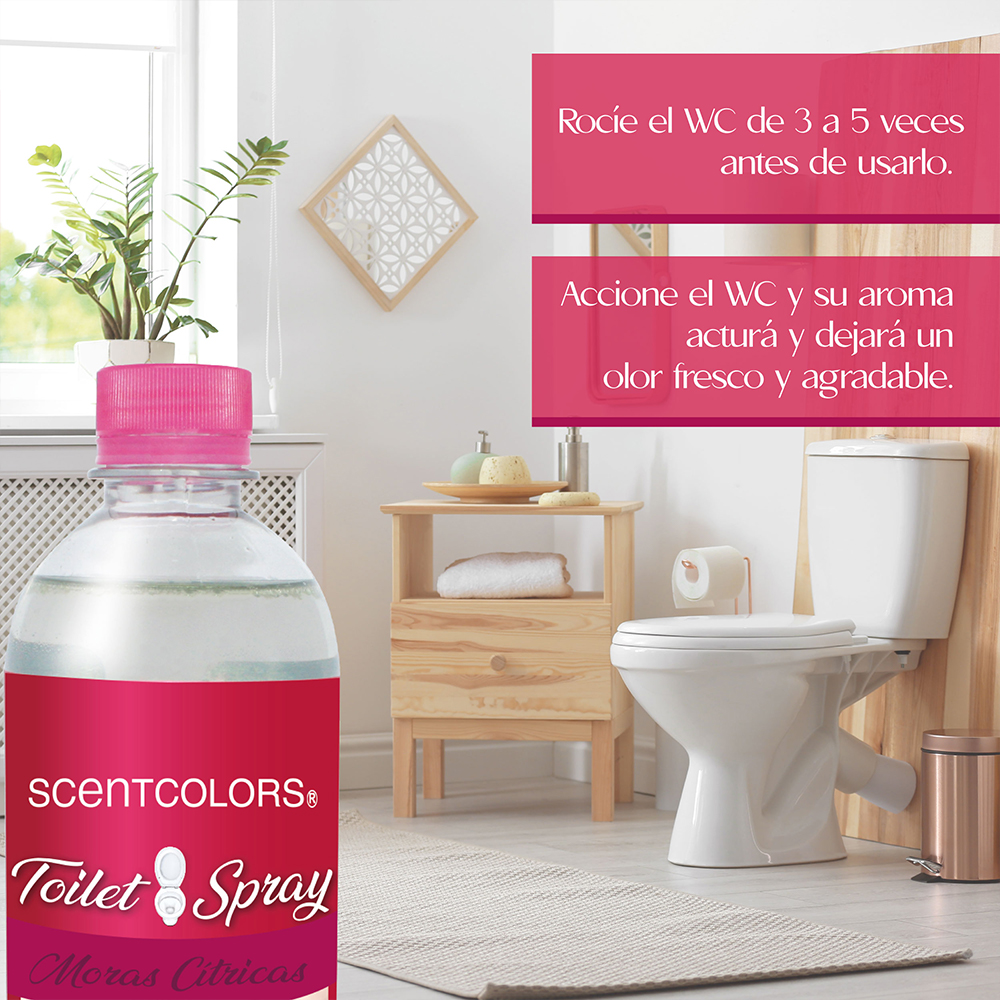SCENT COLORS - Toilet Spray para antes de ir al baño - 500ml Aromatizante para WC - Bloquea malos olores en el baño no los disimula - Ideal para baños de casa y oficina (500 ml, Moras Citricas).
