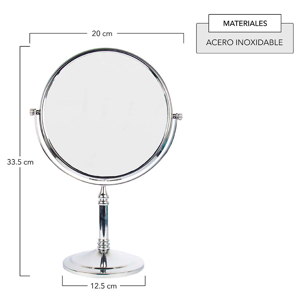 CNX Espejo de Acero Inoxidable de 6 Pulgadas Con Base (Espejo para maquillaje y de baño)