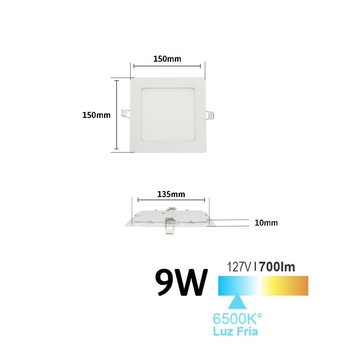 Lampara led de empotrar cuadrada luz blanca 9w marca jwj