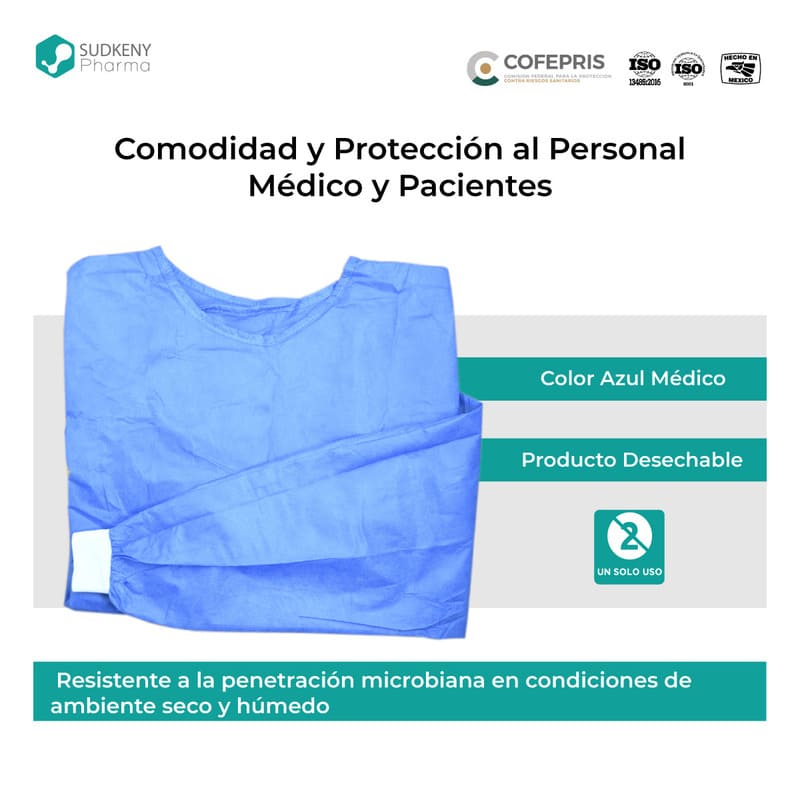 Bata quirúrgica desechable con refuerzo, SUDKENY PHARMA (5 piezas)