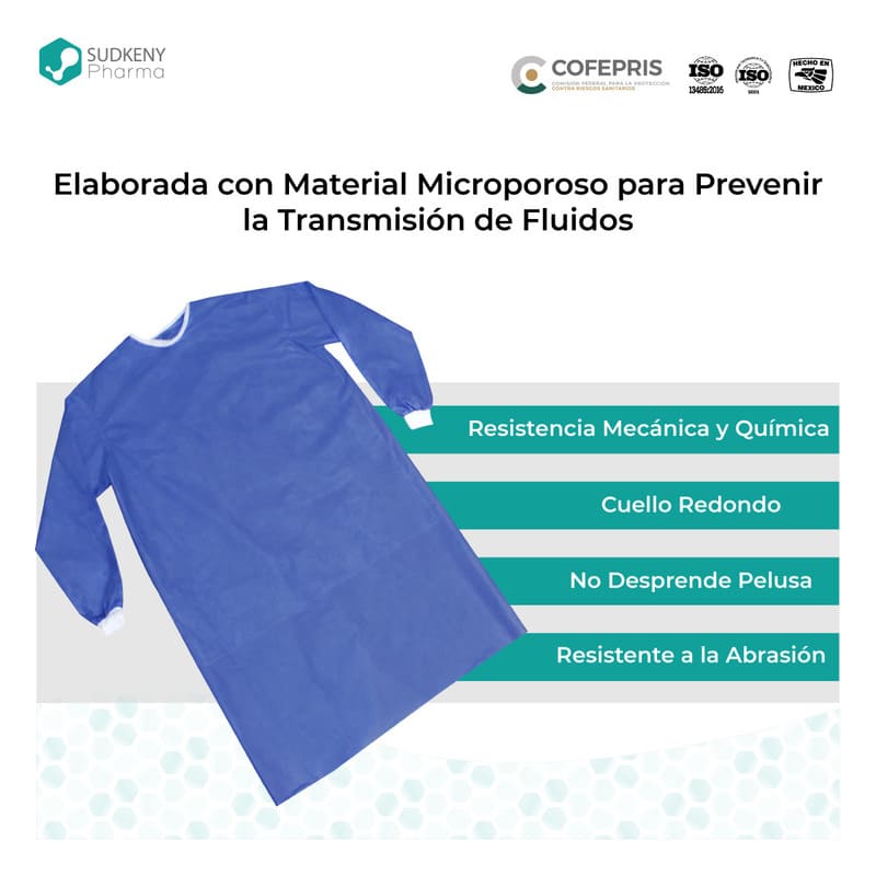 Bata quirúrgica desechable con refuerzo, SUDKENY PHARMA (5 piezas)