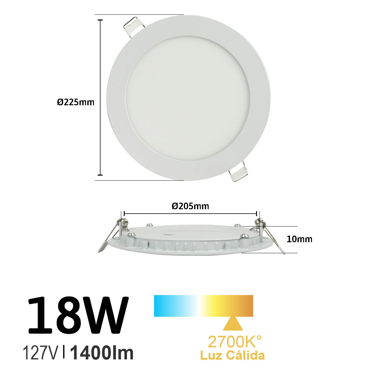 Lampara led de empotrar redonda luz cálida 18w marca jwj